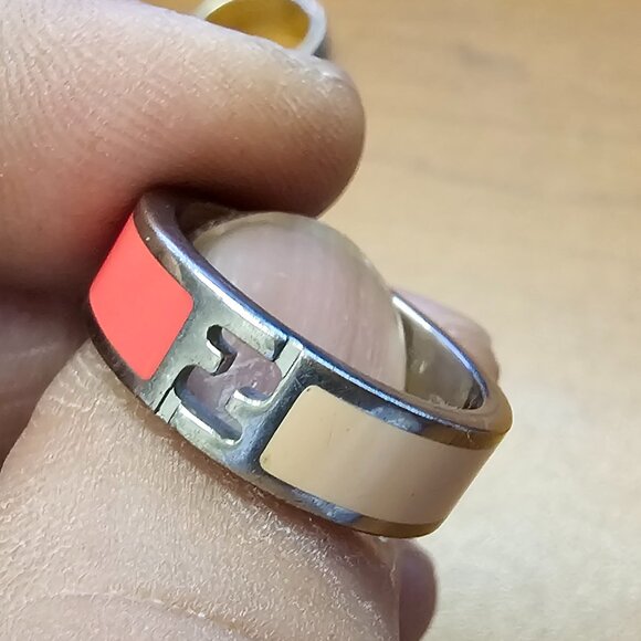 Fendi The Fendista Bi-color Enamel Silver Tone Band Ring - Picture 6 of 8